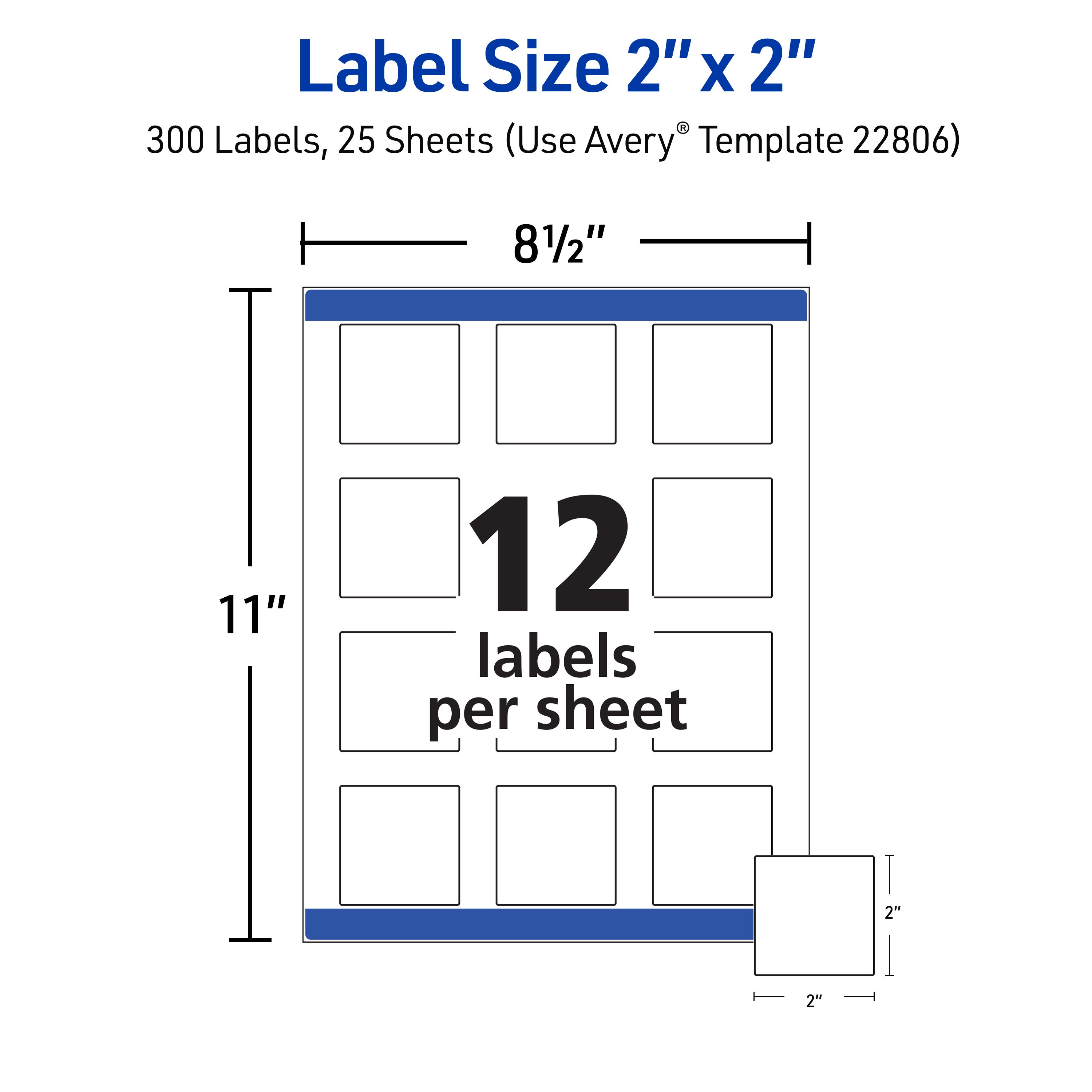 Square Labels, 2" x 2", Matte White 22806 Avery